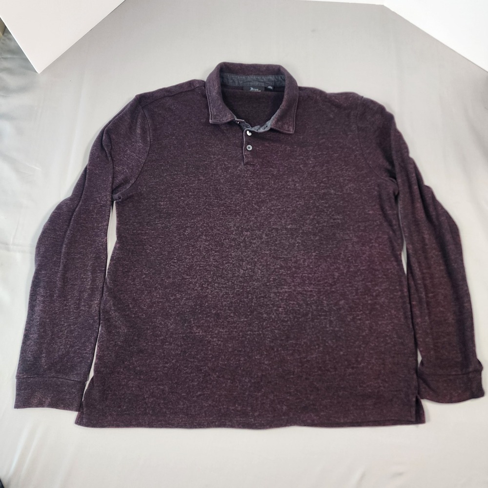 Marc Anthony Mens XL Long Sleeve Polo Shirt Burgundy Heather Marl Knit Pullover